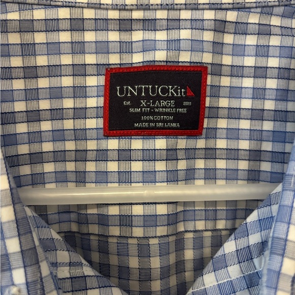 UNTUCKit mens blue and white plaid button down shirt size XL - Picture 5 of 11